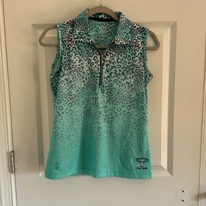 Kate Lord Performance Size Small Top Leopard Print - has a logo look at picture